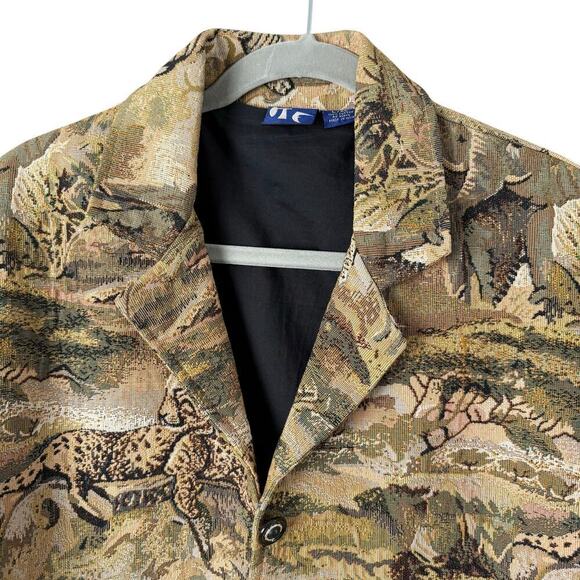 ITF Safari Tapestry Oversized Jacket 100% Cotton in Tan Embellished Buttons L/XL - Picture 2 of 14